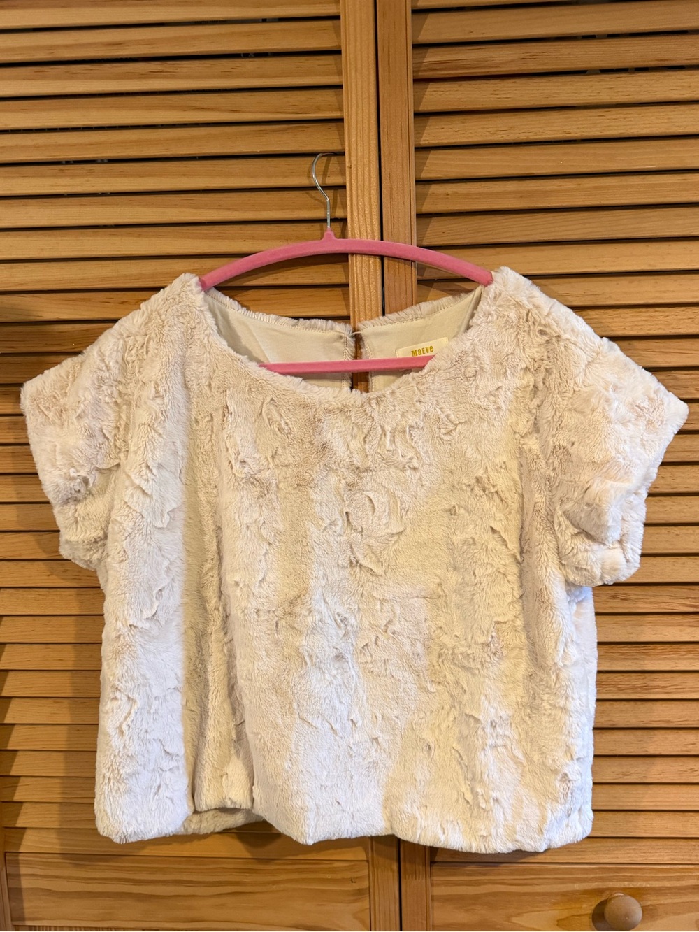 Maeve Soft Faux Fur Short Sleeve Top - Cream